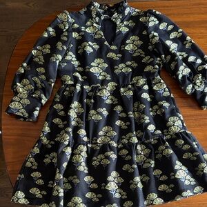 STUNNING Black Mini Dress with Chartreuse Fan Flower